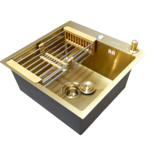 Мийка KRAFT Handmade Nano Gold Decor 500*500*230 (корзина + кріплення + сифон + дозатор)