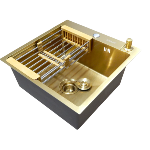 Мийка KRAFT Handmade Nano Gold Decor 500*500*230 (корзина + кріплення + сифон + дозатор)