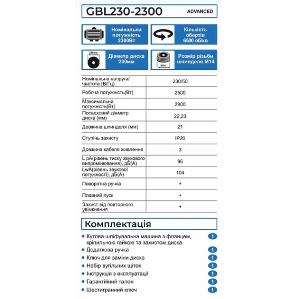 ZEGOR Мережева болгарка 2300W /круг d230 /24міс.гарантія