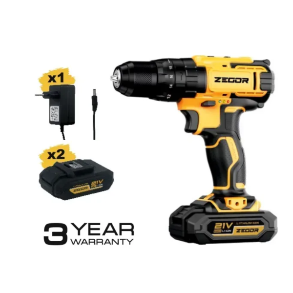 Акумуляторний шуруповерт ZEGOR 21v в кейсі ударний 36міс.гарантія