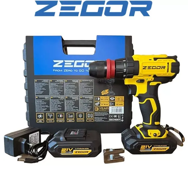 Акумуляторний шуруповерт ZEGOR 21v в кейсі ДФР 36міс.гарантія