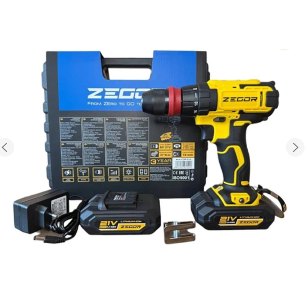 Акумуляторний шуруповерт ZEGOR 21v в кейсі ДФР 36міс.гарантія