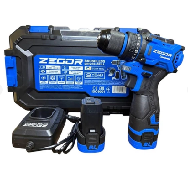 Акумуляторний шуруповерт ZEGOR 16v в кейсі безщітковий 24міс.гарантія