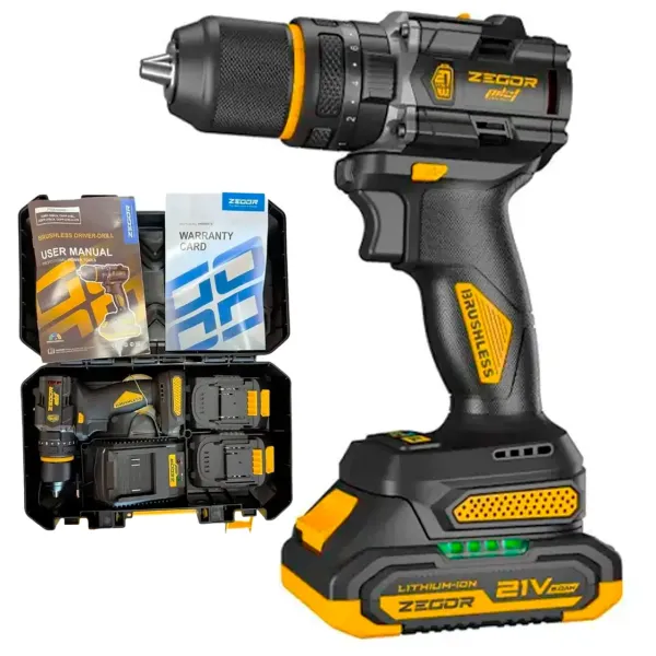 Акумуляторний шуруповерт ZEGOR 21v в кейсі безщітковий ударний 36міс.гарантія