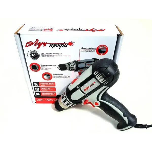 Мережевий шуруповерт 1100Вт 0-350 0-750об ЛУЧПрофі