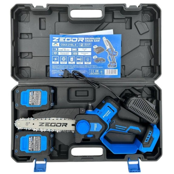 Акумуляторна пила 21v /шина 8"(20см)/2 акб /24міс.гарантія /ZEGOR
