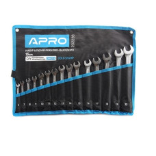 Набір ключів ріжково-накидних CrV 15 шт (6-19, 22мм) (холодний штамп DIN3113) APRO