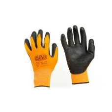 Рукавички з ПУ покриттям р10 (оранж.+чорний манжет) (СИЛА)