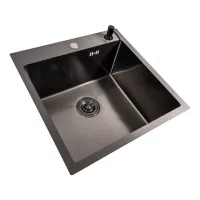 Мийка KRAFT Handmade Nano Black 500*500*230 (корзина + кріплення + сифон + дозатор)