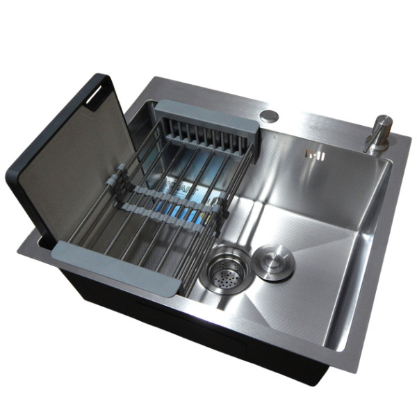 Мийка KRAFT Handmade Nano Black Decor 500*500*230 (корзина + кріплення + сифон + дозатор)