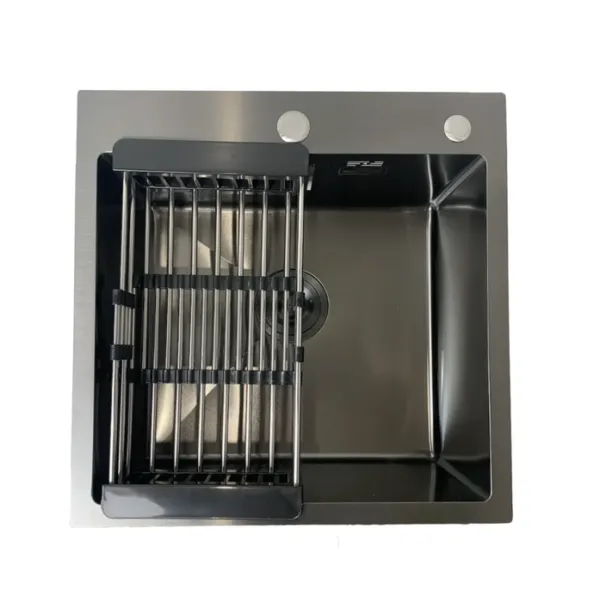 Мийка KRAFT Handmade Nano Black Decor 540*480*230(корзина + кріплення + сифон + дозатор)