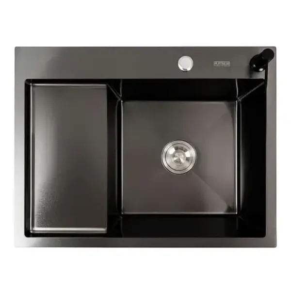 Мийка KRAFT Handmade ЧОРНА 650*480*230 (корзина + кріплення + сифон + дозатор)