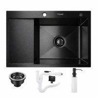 Мийка KRAFT Handmade ЧОРНА 650*480*230 (корзина + кріплення + сифон + дозатор)