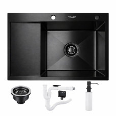 Мийка KRAFT Handmade ЧОРНА 650*480*230 (корзина + кріплення + сифон + дозатор)