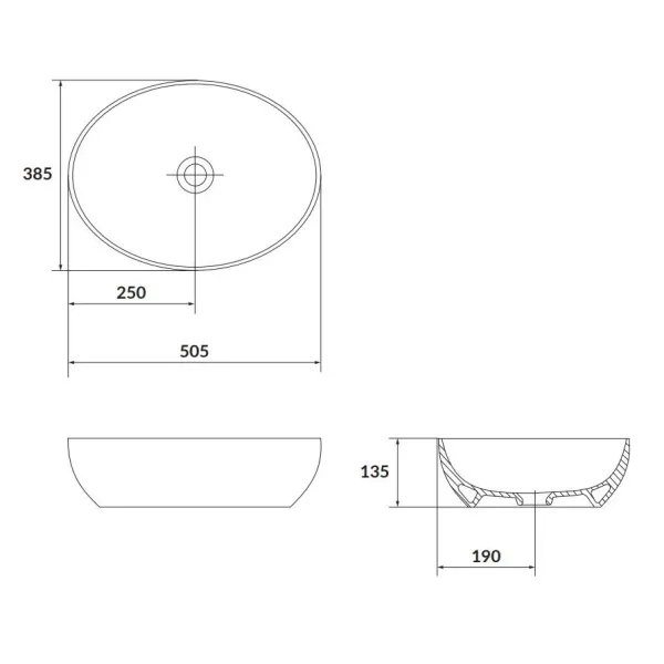 Умивальник на стільницю еліпс LARGA 50х38 світло-сірий матовий