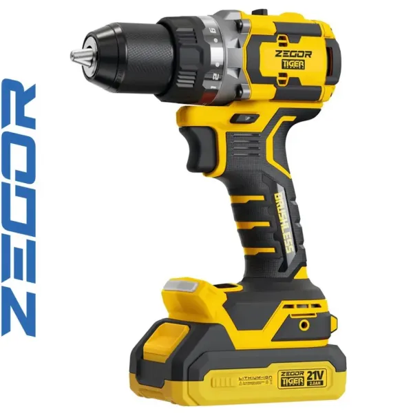 ZEGOR Акумуляторний шуруповерт TIGER 21v /в кейсі /безщітковий /2АКБ 2А /36міс.гарантія