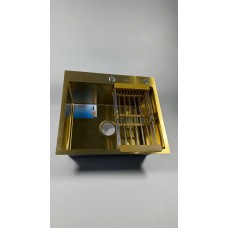 Мийка KRAFT Handmade Nano Gold Decor 540*480*230 (корзина + кріплення + сифон + дозатор)