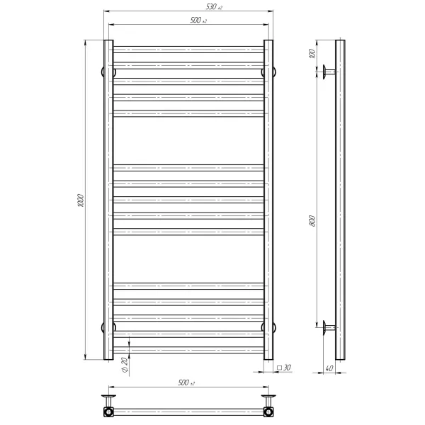 Рушникосушка Lima 500х1000 Deffi (Хром, нижнє підкл.)