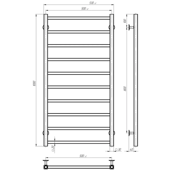 Рушникосушка Forest 500х1000 Deffi (Хром, нижнє підкл.)