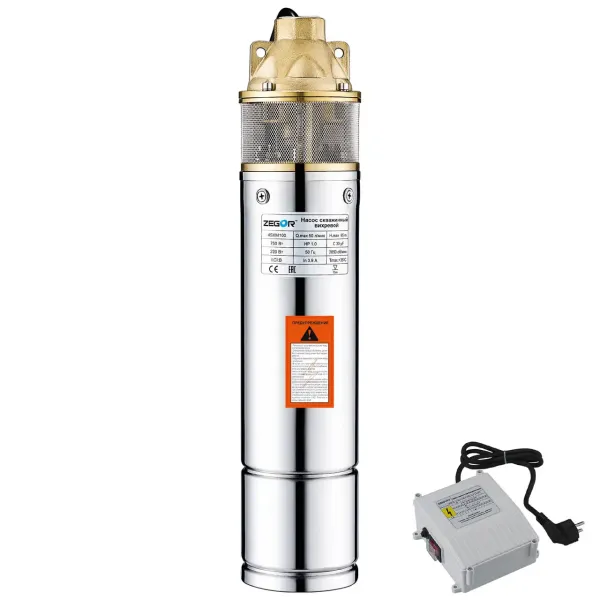 Насос глибинний вихровий ZEGOR /0,75Kw H58 Q2.7 /20m кабель/БЕЗ пульта/24міс.гарантія