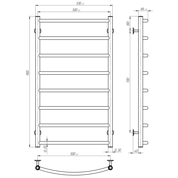 Рушникосушка Класік 500х900 Deffi (хром, нижнє підкл.)