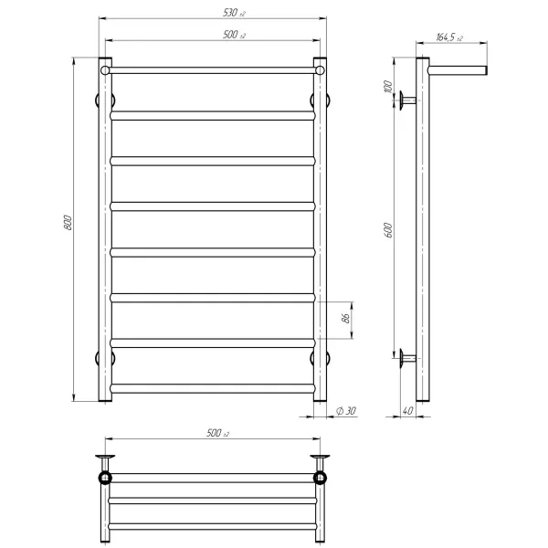 Рушникосушка Терма Плюс 500х700 Deffi (Хром, нижнє підкл.)