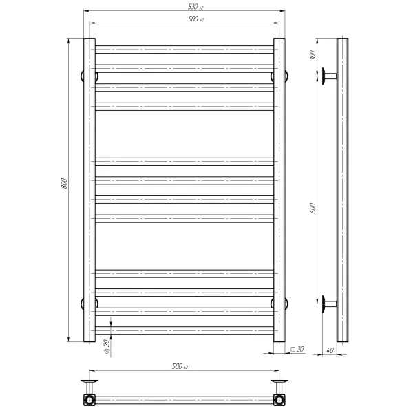 Рушникосушка Lima 500х800 Deffi (Хром, нижнє підкл.)