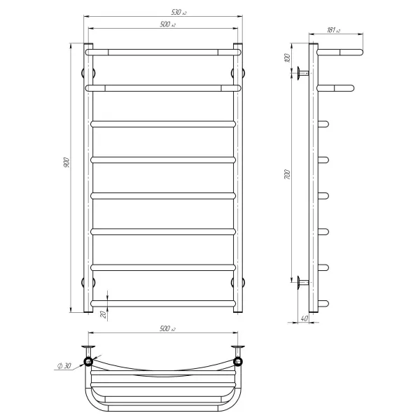 Рушникосушка Отель 400х700 Deffi (хром, нижнє підкл.)