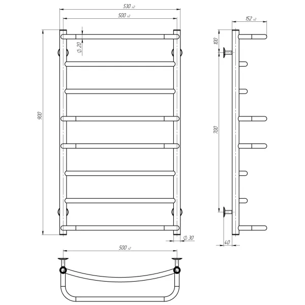 Рушникосушка Аквамікс 500*900 Deffi (Хром, нижнє підкл.)