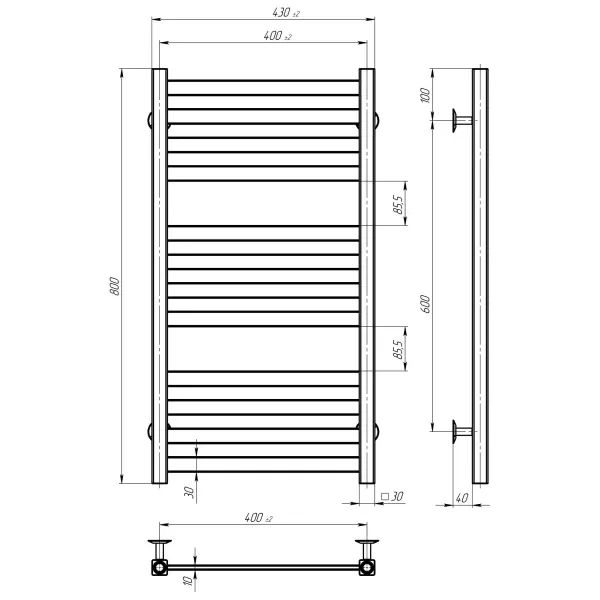 Рушникосушка Magnus 400*800 Deffi (Хром, нижнє підкл.)