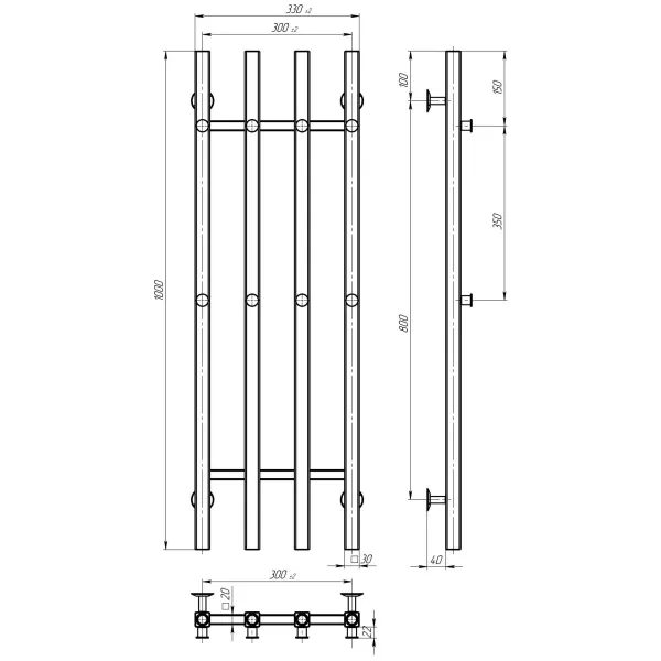 Рушникосушка Split 300*1000 Deffi (Хром, нижнє підкл.)