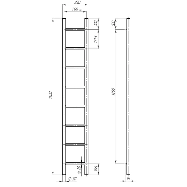 Рушникосушка Оріон 200*1400 Deffi (Білий, нижнє підкл.)