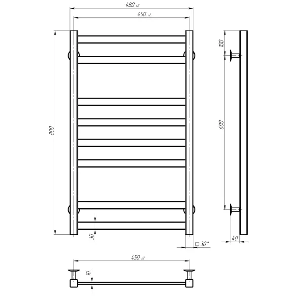 Рушникосушка електрична Avast 450*800 Deffi (Білий, праве підкл.)