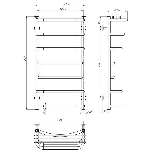 Рушникосушка електрична Юність 400х800 Deffi (Хром, Ліве підкл.)