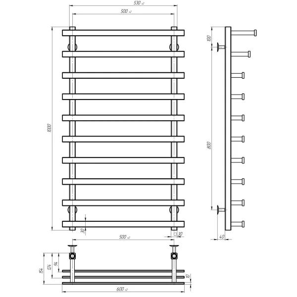 Рушникосушка Breeze 500х1000 Deffi (Хром, нижнє підкл.)