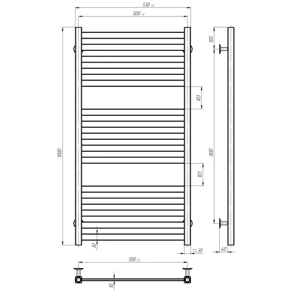 Рушникосушка Magnus 500*1000 Deffi (Чорна, нижнє підкл.)
