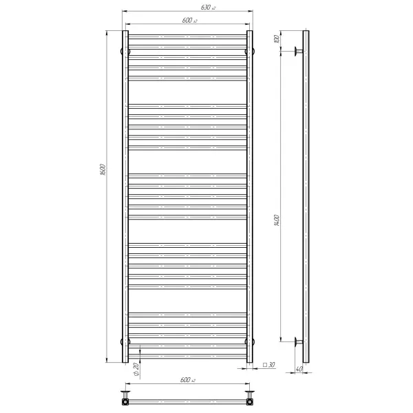 Рушникосушка Lima 600х1600 Deffi (Хром, нижнє підкл.)