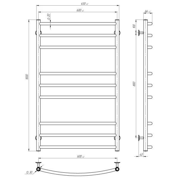 Рушникосушка електрична Класік Еліт 600*1000 Deffi (Хром, Праве підкл.)