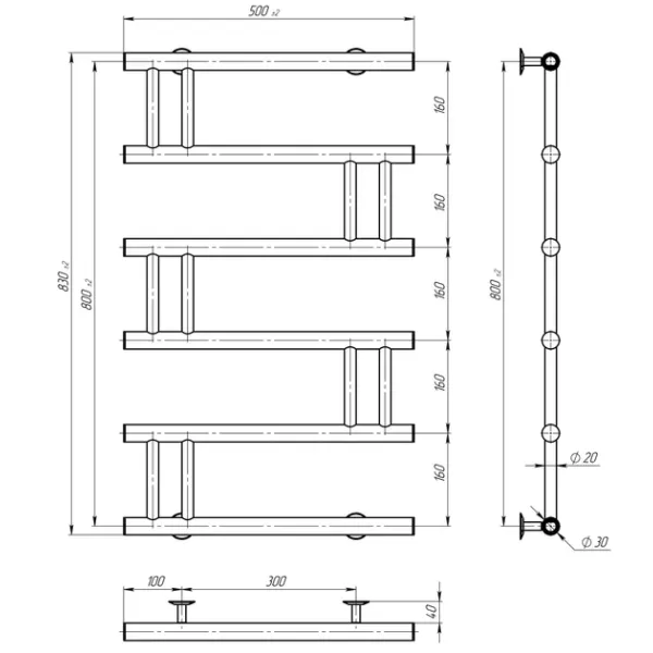 Рушникосушка Змійка Люкс 500х800 Deffi (Хром, праве підкл.)