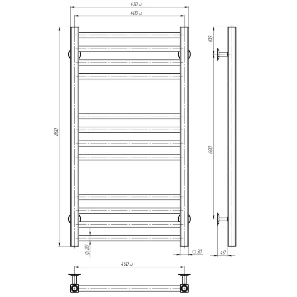 Рушникосушка Lima 400х800 Deffi (хром, нижнє підкл.)