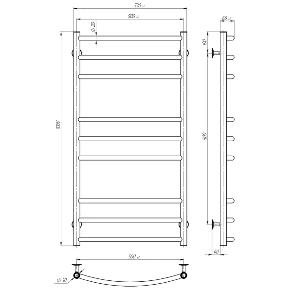 Рушникосушка Класік Еліт 500х1000 Deffi (Хром, нижнє підкл.)