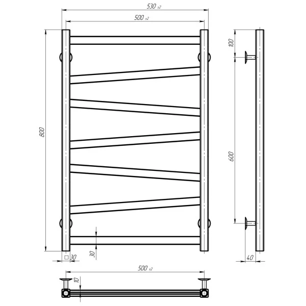 Рушникосушка Alpha 500*800 Deffi (Чорна, нижнє підкл.)