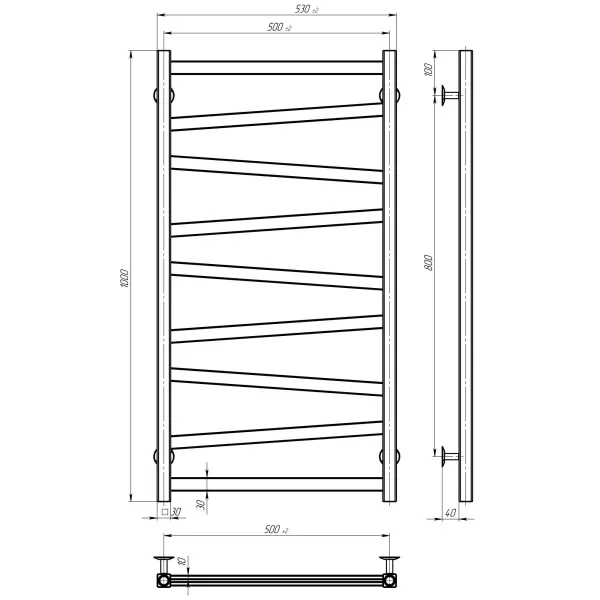 Рушникосушка Alpha 500*1000 Deffi (Чорний, нижнє підкл.)