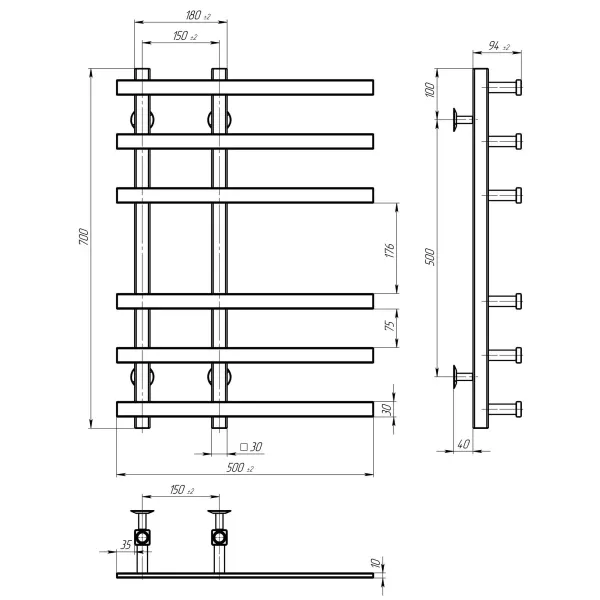 Рушникосушка ATENA 150*700  (хром, нижнє підкл.)