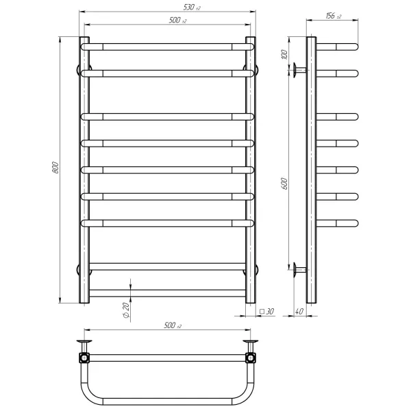 Рушникосушка LUX 500*800 (Хром, нижнє підкл.)