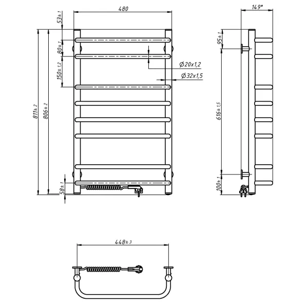 Рушникосушка електрична Симфонія 480х800 (Ліва, 192Вт)