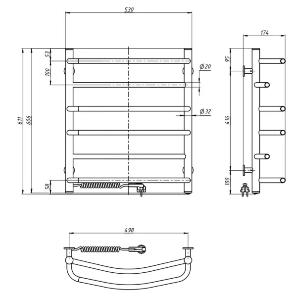 Рушникосушка електрична Омега 530х600 (Ліва, 128 Вт)