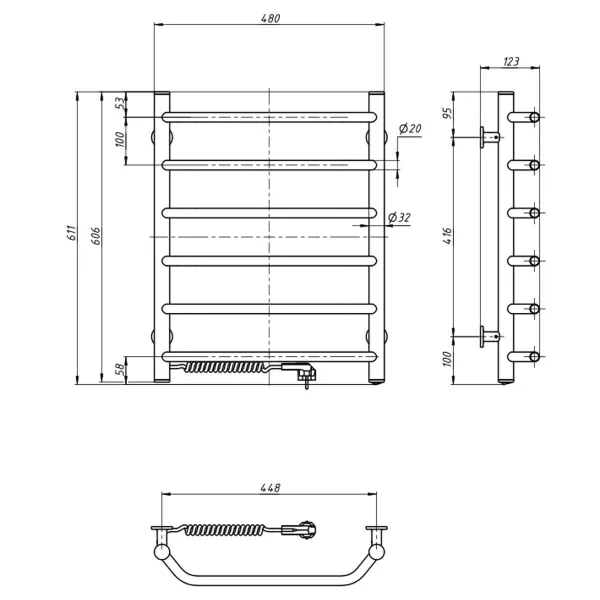 Рушникосушка електрична Блюз 480х600 (Ліва, 104Вт)