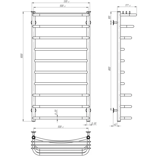 Рушникосушка Юність 500х1000 Deffi (Хром, нижнє підкл.)