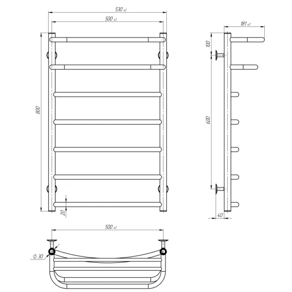 Рушникосушка Отель 500х800 Deffi (Хром, нижнє підкл.)